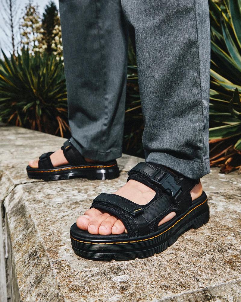 Black Men's Dr Martens Forster Webbing Strap Sandals | CA 637MQZ